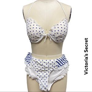 VICTORIA’S SECRET two piece polka dot ruffled push up bikini + size 34C